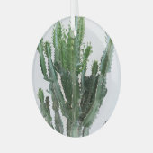 Groene cactus: minimalistische witte achtergrond glas ornament (Voorkant links)