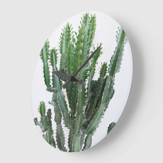 Groene cactus: minimalistische witte achtergrond grote klok (Hoek)