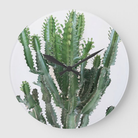 Groene cactus: minimalistische witte achtergrond grote klok (Voorkant)