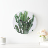 Groene cactus: minimalistische witte achtergrond grote klok (Huis)