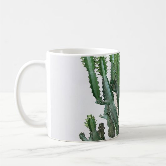 Groene cactus: minimalistische witte achtergrond koffiemok (Links)