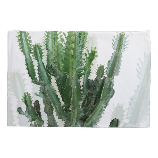 Groene cactus: minimalistische witte achtergrond kussensloop (Achterkant)