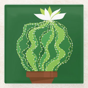 Groene cactus: natuurlijk abstract motief. glazen onderzetter