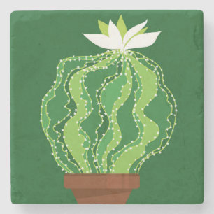 Groene cactus: natuurlijk abstract motief. stenen onderzetter
