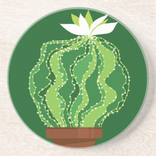 Groene cactus: natuurlijk abstract motief. zandsteen onderzetter