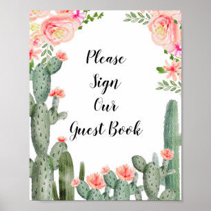 Groene Cactus Onderteken alsjeblieft ons gastboek. Poster