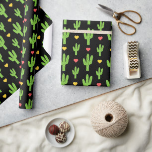 groene cactus op zwarte achtergrond cadeaupapier