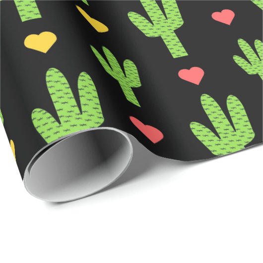 groene cactus op zwarte achtergrond cadeaupapier (Rol Hoek)