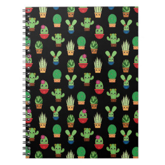 Groene Cactus op zwarte achtergrond - Spiral Bound Notitieboek