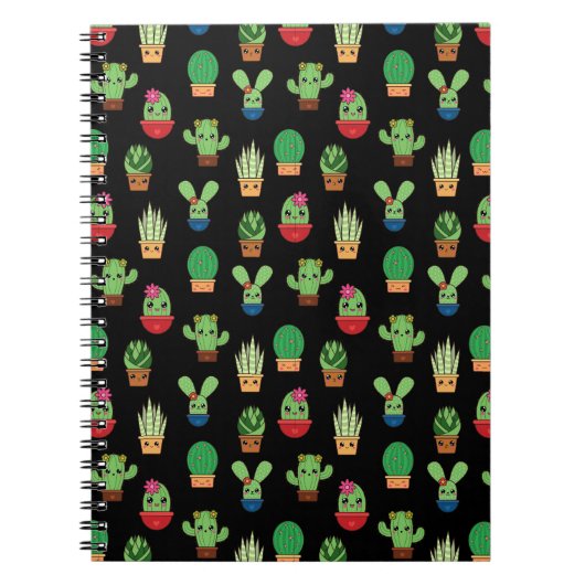 Groene Cactus op zwarte achtergrond - Spiral Bound Notitieboek (Voorkant)