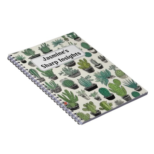 Groene Cactus patroon gepersonaliseerd Notitieboek (Rechterzijde)