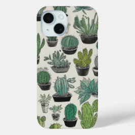 Groene Cactus Patroon Telefoonhoes iPhone 15 Case