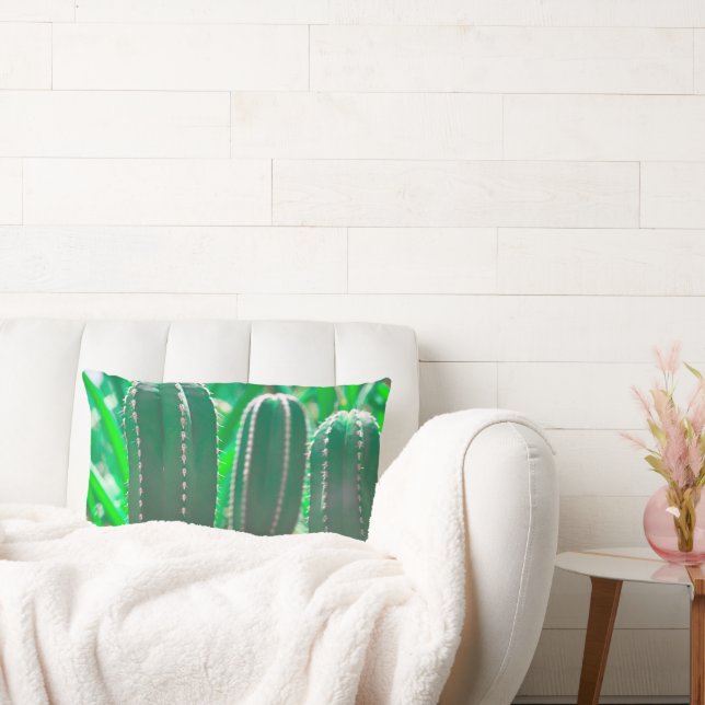 Groene cactus plant verlaat pastel kussen (Bank)