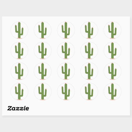 Groene Cactus Roze Bloem Stickers (Vel)
