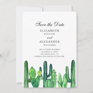 Groene cactus save the date. Zomer huwelijks cacti Date