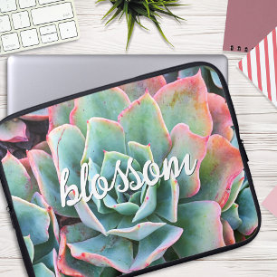Groene Cactus Succulent Fotografie Bloesem Script Laptop Sleeve