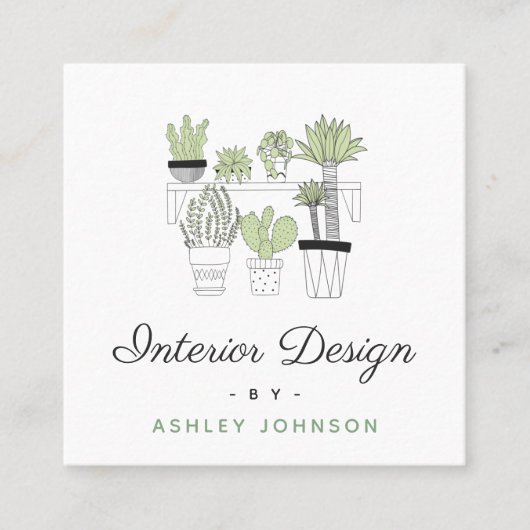Groene Cactus Succulent House Plant Interior Desig Vierkante Visitekaartje (Voorkant)