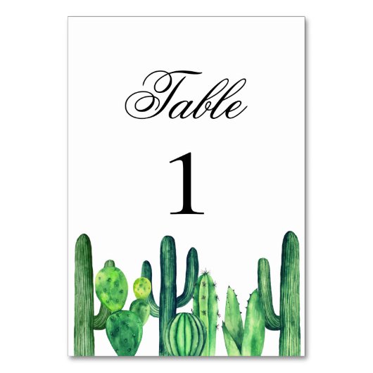 Groene cactus tafel nummer. Cactussen zomer bruilo Kaart (Voorkant)