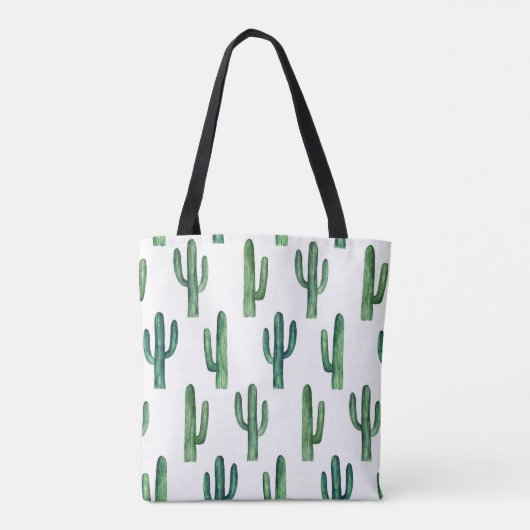 Groene cactus tas. Moderne waterverf cactussen Tote Bag (Achterkant)