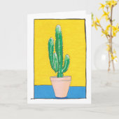 Groene Cactus tekening, eenvoudig, modern, Kaart (Gele Bloem)