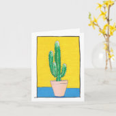 Groene Cactus tekening, eenvoudig, modern, Kaart (Gele Bloem)