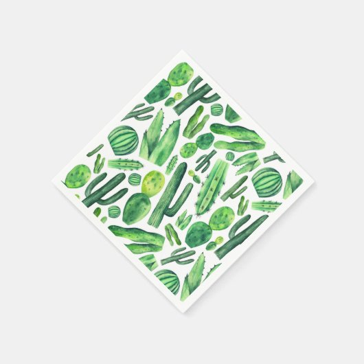 Groene cactus. Waterverf botanisch. cactuspatroon Servet (Hoek)