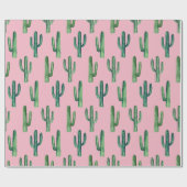 Groene cactus waterverf. Botanisch patroon. Roze Cadeaupapier (Vlak)
