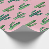 Groene cactus waterverf. Botanisch patroon. Roze Cadeaupapier (Hoek)