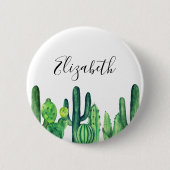 Groene cactus. Waterverf cacti. Matig botanisch Ronde Button 5,7 Cm (Voorkant)