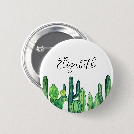 Groene cactus. Waterverf cacti. Matig botanisch Ronde Button 5,7 Cm (Voorkant /achterkant)