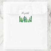 Groene cactus. Waterverf cactussen. Naam. botanisc Vierkante Sticker (Tas)