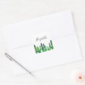 Groene cactus. Waterverf cactussen. Naam. botanisc Vierkante Sticker (Envelop)