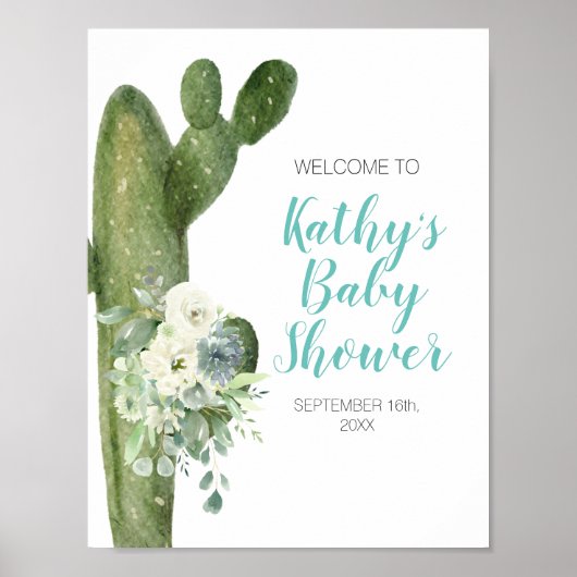Groene Cactus White Flowers Taco's over Love Welco Poster (Voorkant)