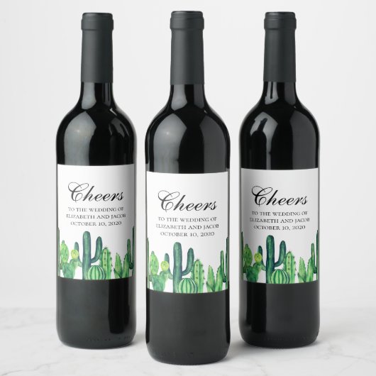Groene cactus wijn. Zomer cactussen juicht bruilof Wijn Etiket (Flessen)