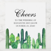 Groene cactus wijn. Zomer cactussen juicht bruilof Wijn Etiket (Enkel label)