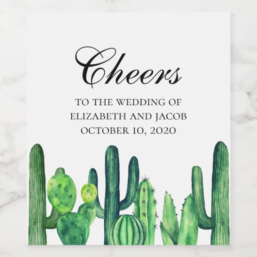 Groene cactus wijn. Zomer cactussen juicht bruilof Wijn Etiket (Enkel label)