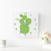 Groene cactus wit vierkante klok (Huis)