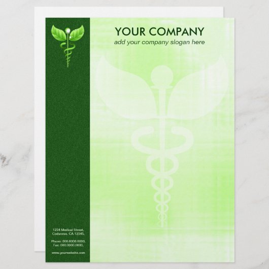 Groene Caduceus Alternatief Geneeskunde Symbool Fo Custom Briefhoofd (Voorkant / Achterkant)