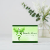 Groene Caduceus Alternatieve Geneeskunde Licht Gro Visitekaartje (Staand voorkant)