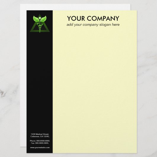 Groene Caduceus Alternatieve Geneeskunde Zwart Crè Briefhoofd Ontwerp (Voorkant / Achterkant)