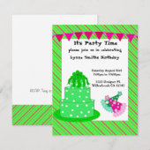 Groene Cake and Party Petten Birthday Invitation Kaart (Voorkant / Achterkant)