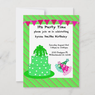 Groene Cake and Party Petten Birthday Invitation Kaart