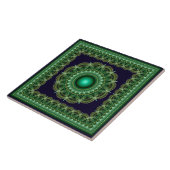 Groene caleidoscopische fractale omlijst ornament tegeltje (Zijkant)