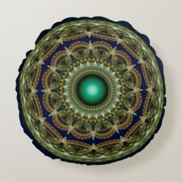 Groene caleidoscopische fractale ronde patroon rond kussen
