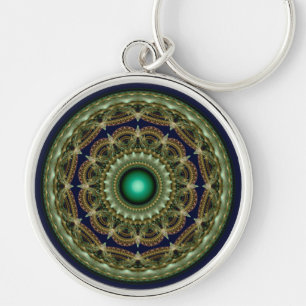 Groene caleidoscopische fractale ronde patroon sleutelhanger
