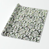 Groene Cali Mint Witte Metallic Damask Sequin Cadeaupapier (Uitgerold)
