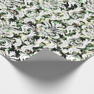 Groene Cali Mint Witte Metallic Damask Sequin Cadeaupapier