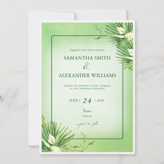 Groene Calla Lelie Budget Zomer All In One Trouwen Kaart (Voorkant)