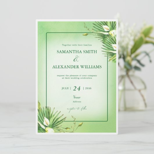 Groene Calla Lelie Budget Zomer All In One Trouwen Kaart (Staand voorkant)