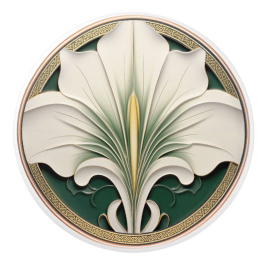 Groene Calla Lily Gold Art Nouveau Keramische Knop (Voorkant)